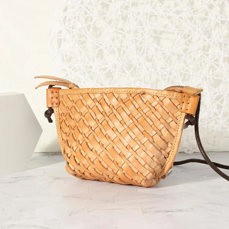 Small Ladies Woven Leather Crossbody Purse Boho Purses For Women