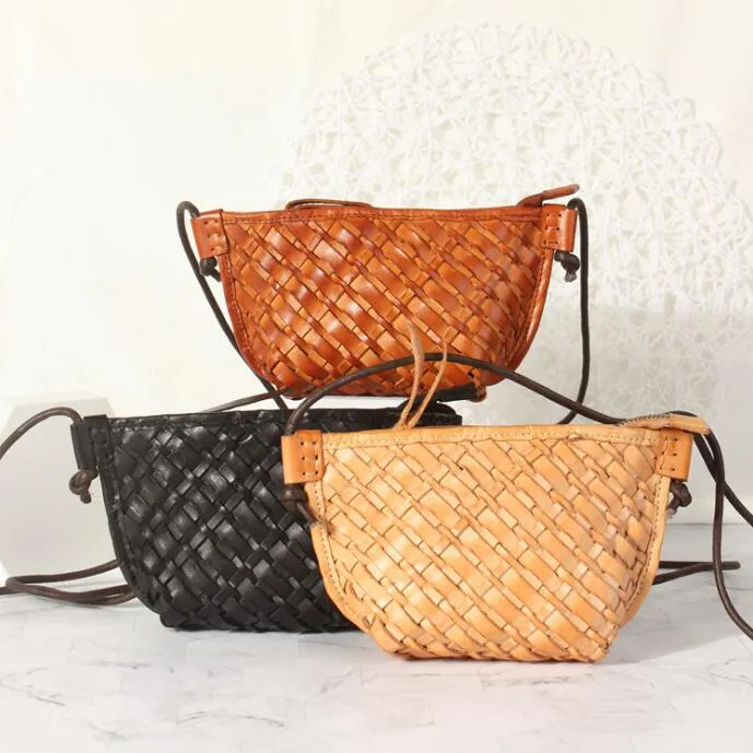 Small Ladies Woven Leather Crossbody Purse Boho Purses For Women