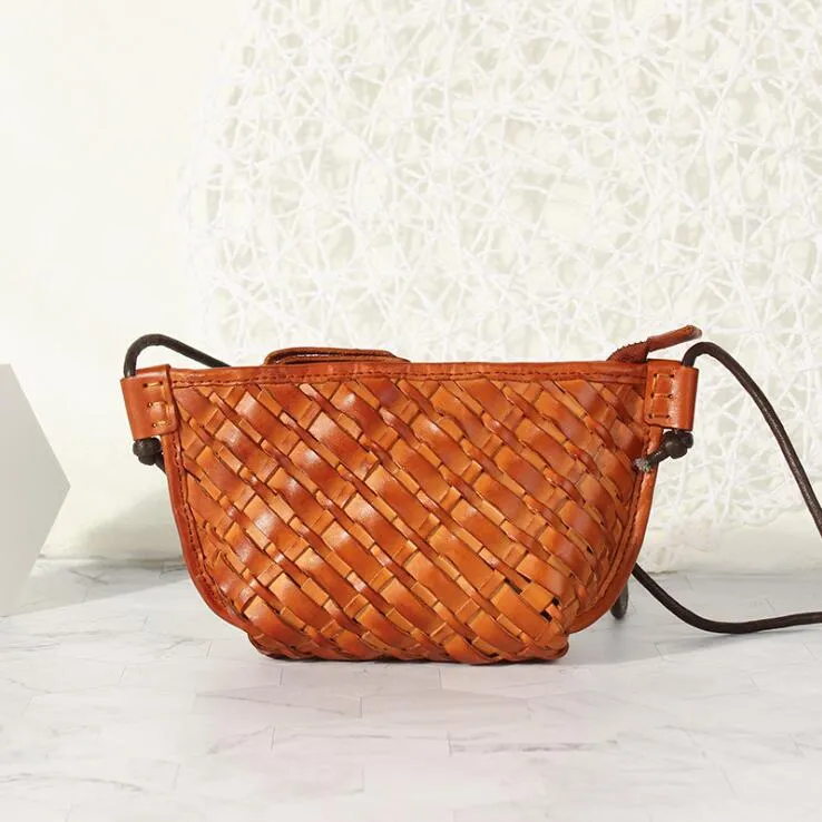 Small Ladies Woven Leather Crossbody Purse Boho Purses For Women