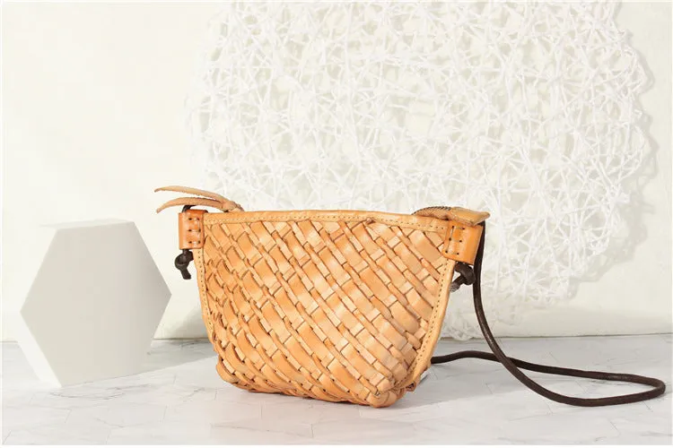 Small Ladies Woven Leather Crossbody Purse Boho Purses For Women