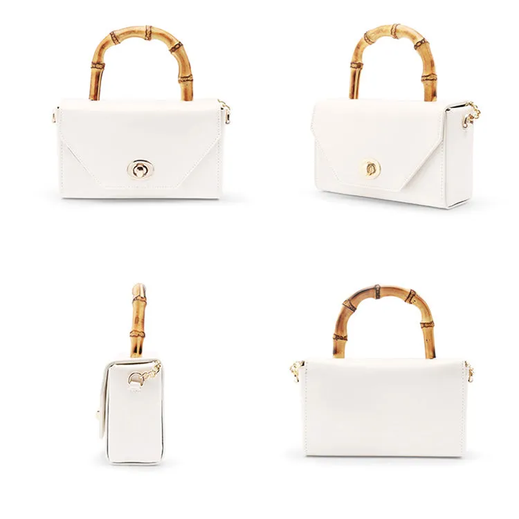Small Women's Chain Strap Leather Crossbody Satchel With Bamboo Handle Handbags For Women