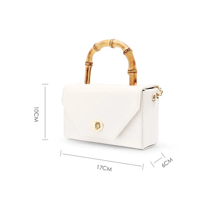 Small Women's Chain Strap Leather Crossbody Satchel With Bamboo Handle Handbags For Women