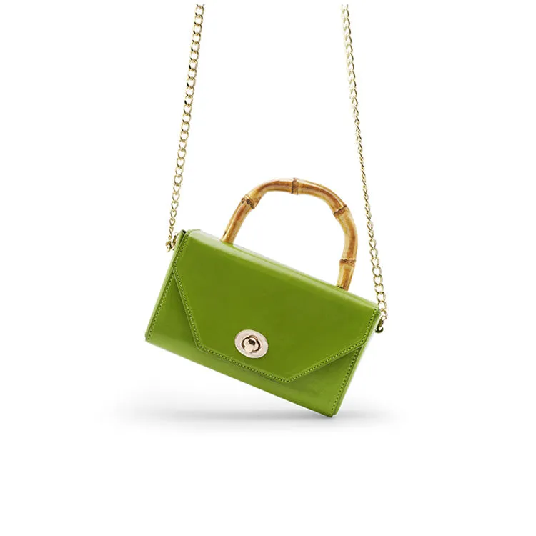 Small Women's Chain Strap Leather Crossbody Satchel With Bamboo Handle Handbags For Women