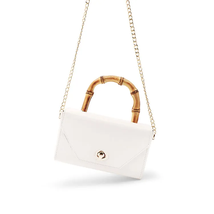 Small Women's Chain Strap Leather Crossbody Satchel With Bamboo Handle Handbags For Women