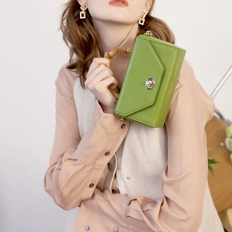Small Women's Chain Strap Leather Crossbody Satchel With Bamboo Handle Handbags For Women