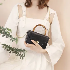 Small Women's Chain Strap Leather Crossbody Satchel With Bamboo Handle Handbags For Women