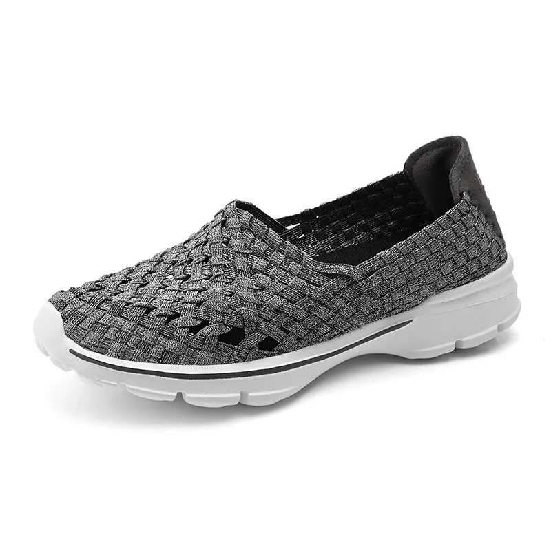 Soft Sole Flat Stretch Casual Shoes Mesh Woven Flat Nurse Walking Sneakers Knit Slip on Loafer Shoes