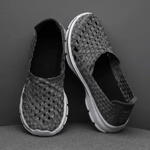 Soft Sole Flat Stretch Casual Shoes Mesh Woven Flat Nurse Walking Sneakers Knit Slip on Loafer Shoes
