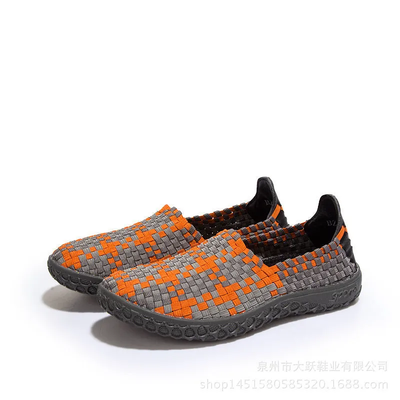 Soft Sole Outdoor Sports Casual Shoes Mesh Woven Flat Nurse Walking Sneakers Knit Slip on Loafer Shoes