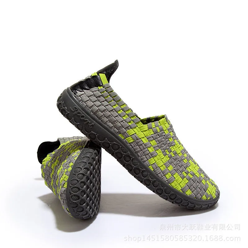 Soft Sole Outdoor Sports Casual Shoes Mesh Woven Flat Nurse Walking Sneakers Knit Slip on Loafer Shoes