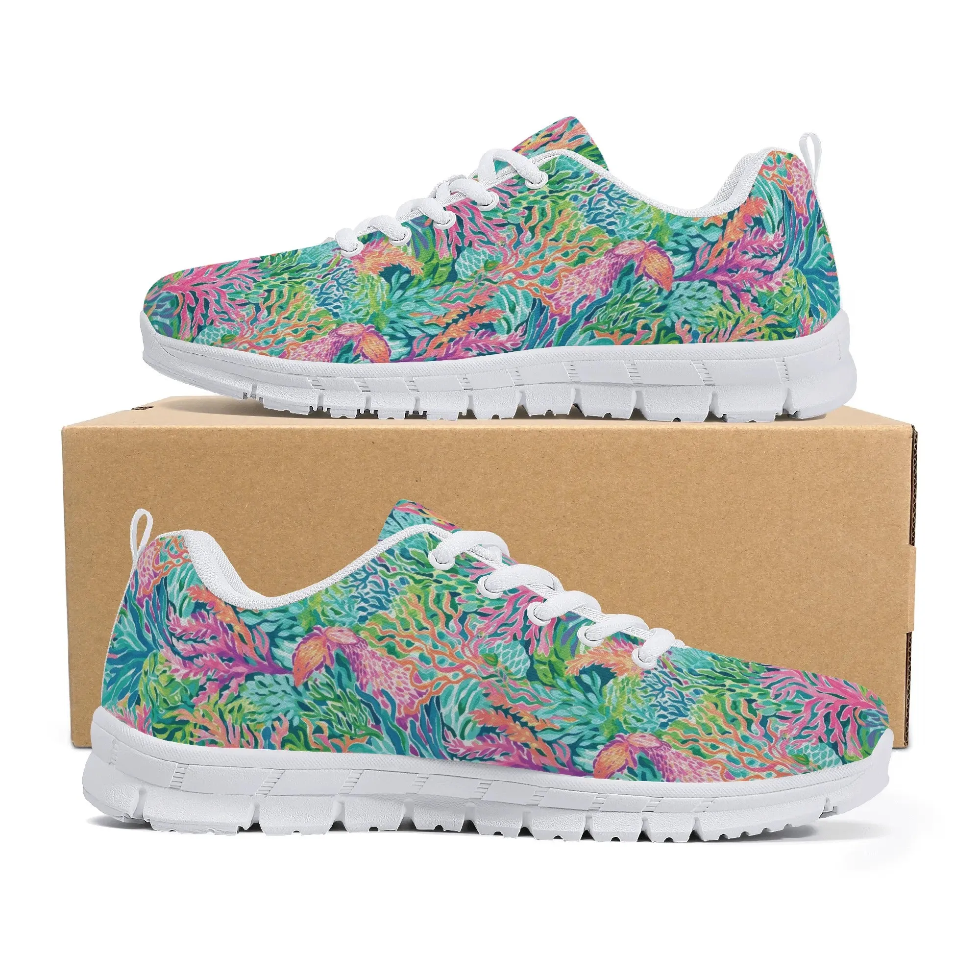 Submerged Spectrum: Vibrant Watercolor Depiction of Underwater Coral Womens EVA Mesh Running Shoes US5-US12