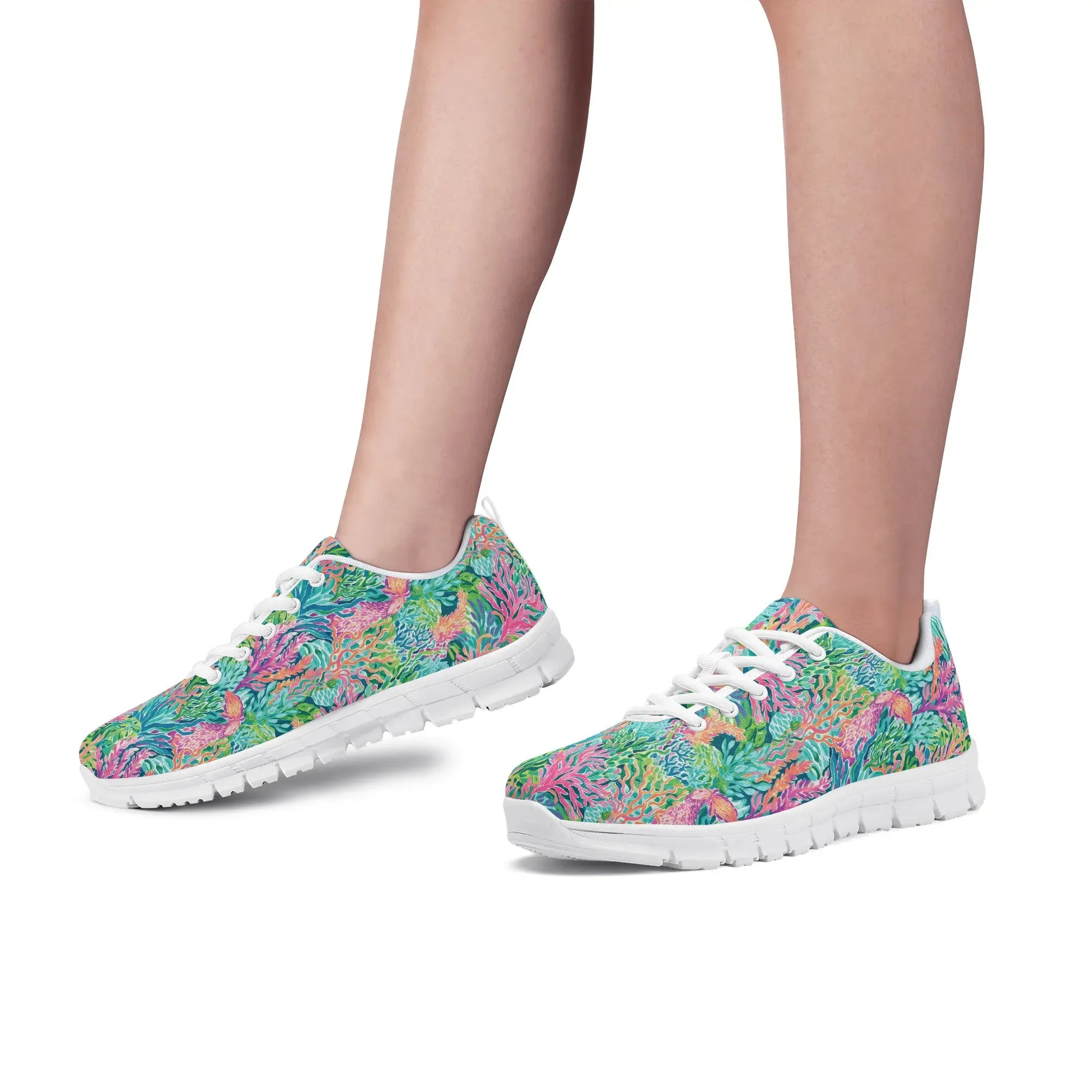 Submerged Spectrum: Vibrant Watercolor Depiction of Underwater Coral Womens EVA Mesh Running Shoes US5-US12
