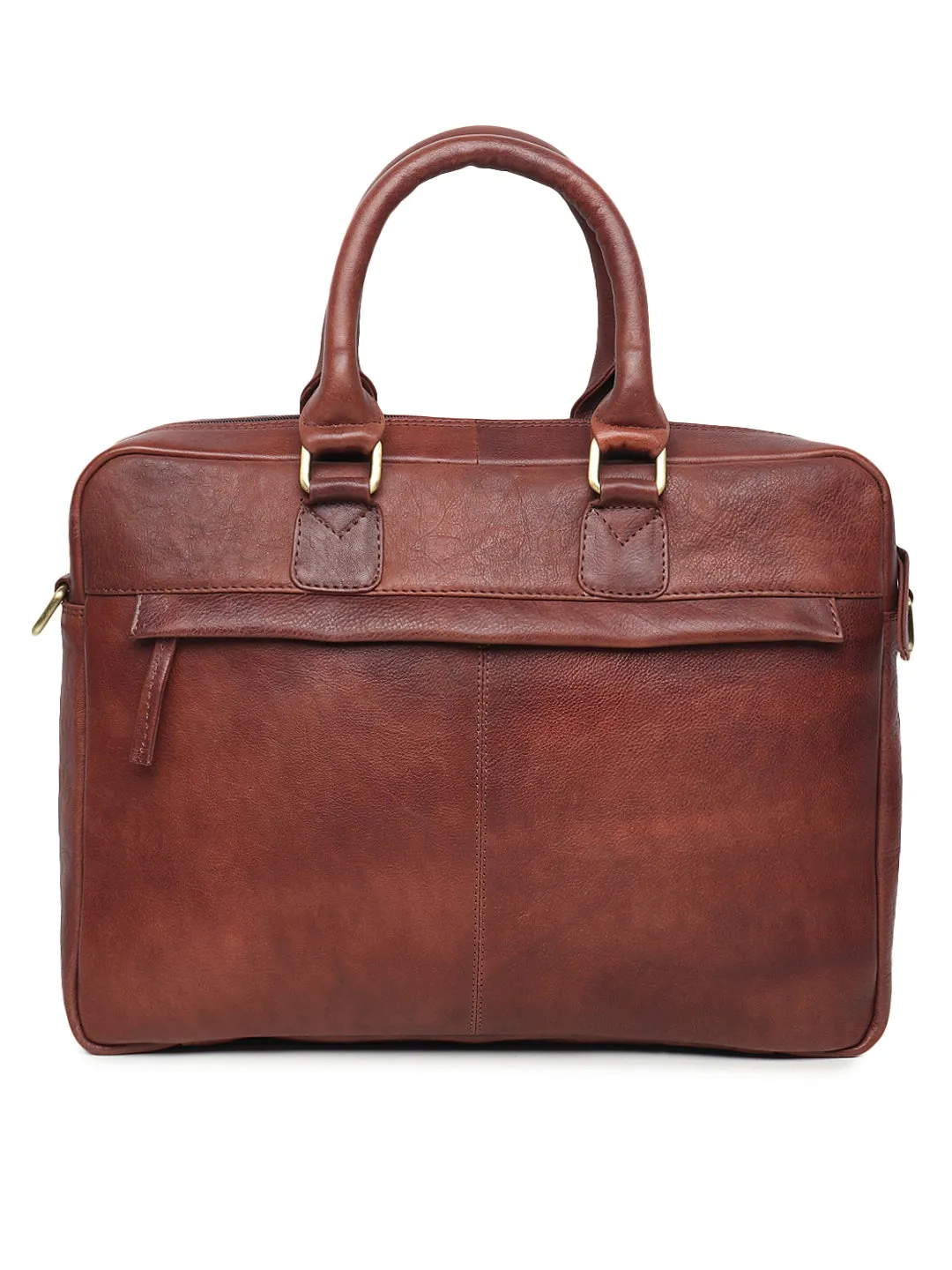 Unisex Brown Leather Laptop Bag With Detachable Strap