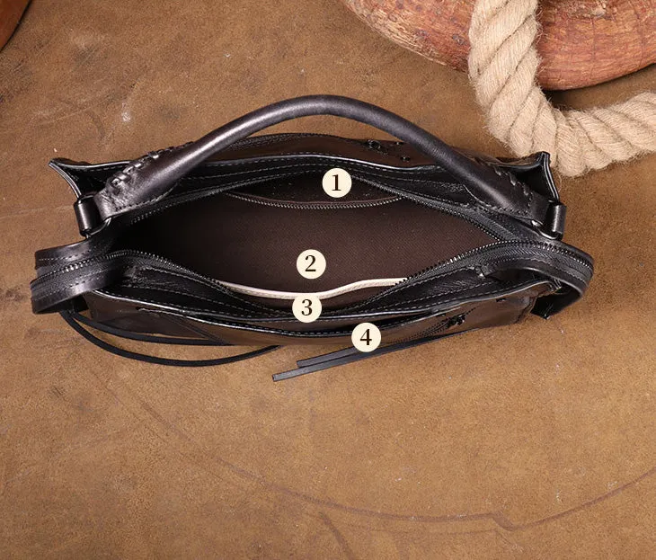 Vintage Ladies Leather Over The Shoulder Bag Black Crossbody Bags For Women