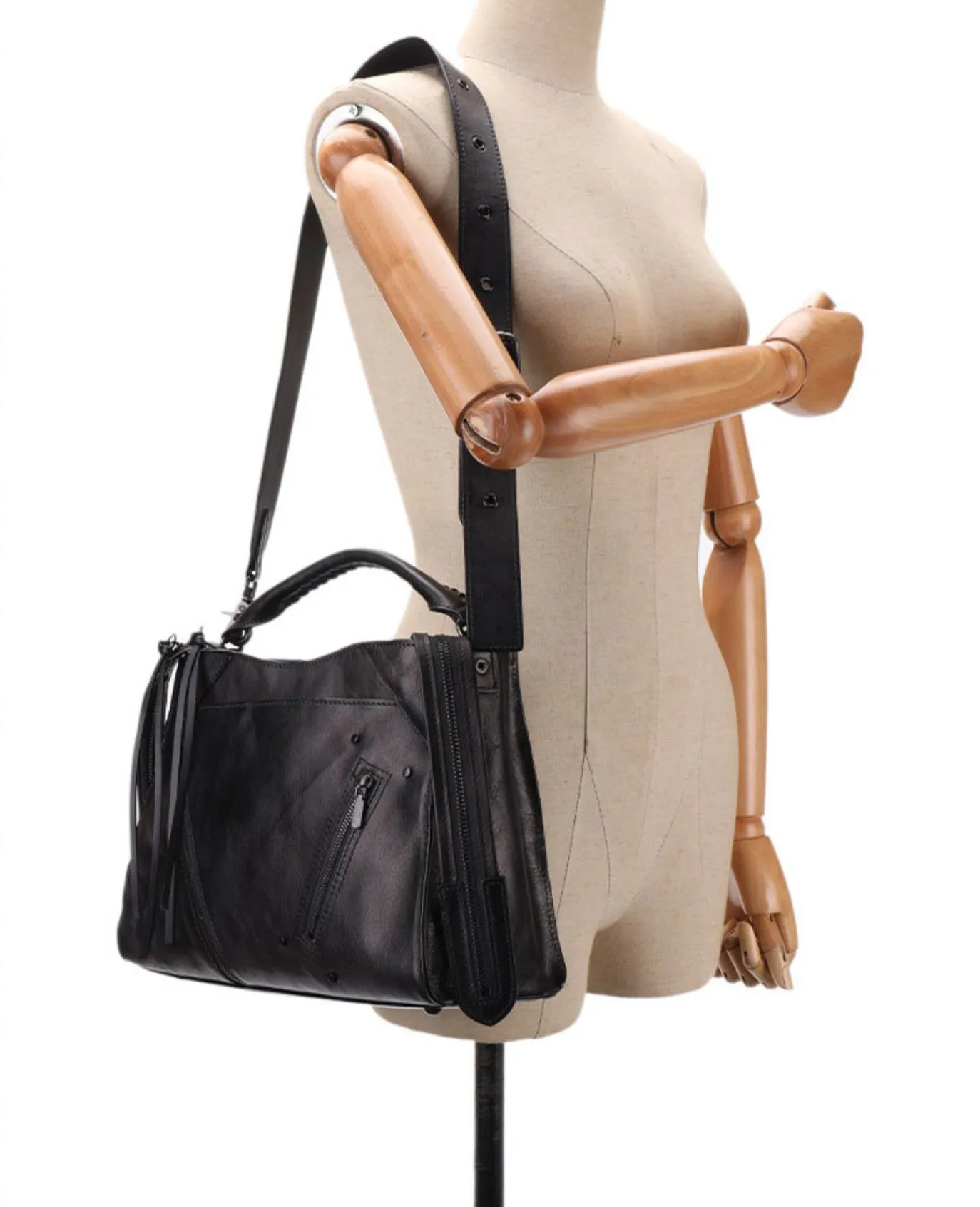 Vintage Ladies Leather Over The Shoulder Bag Black Crossbody Bags For Women