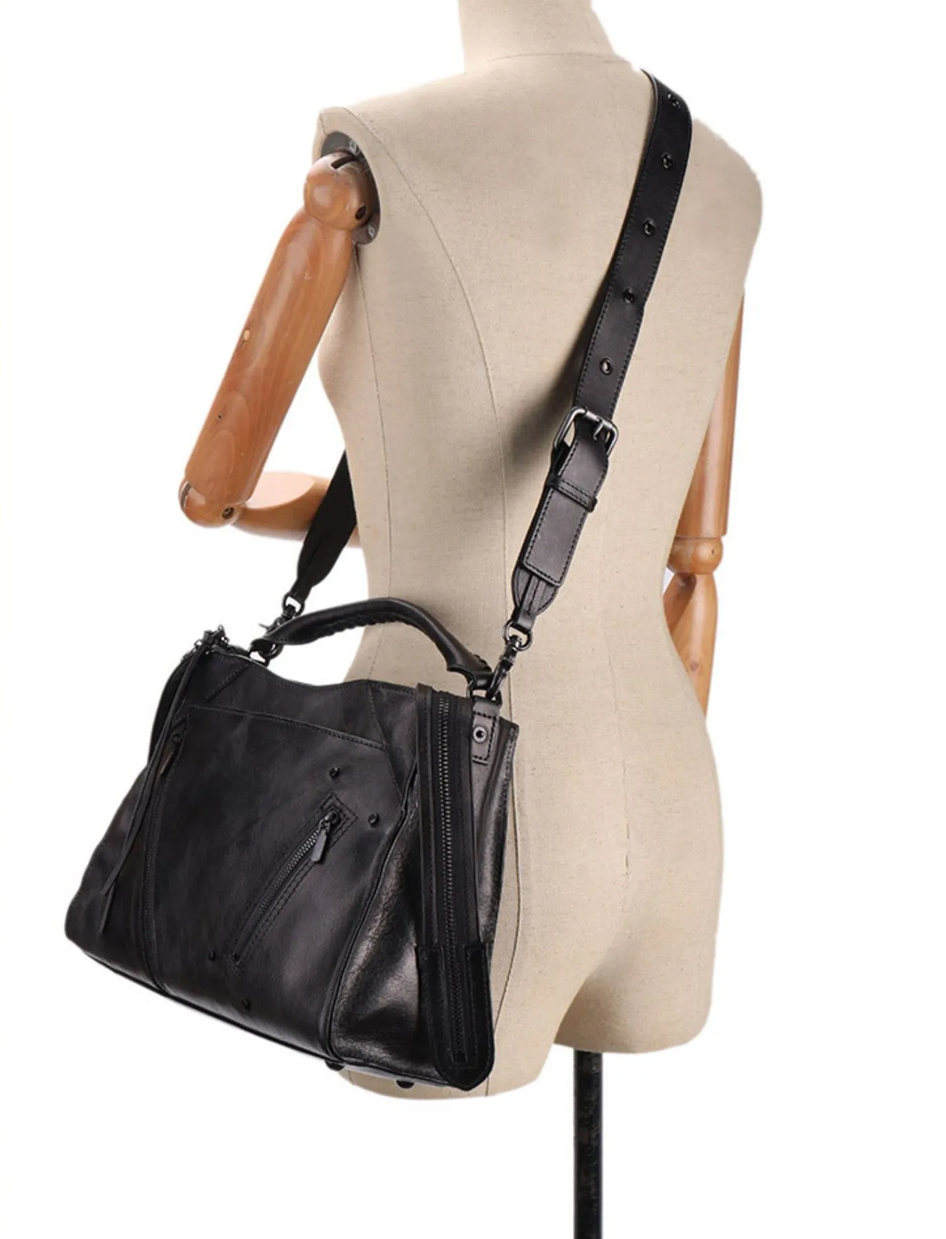 Vintage Ladies Leather Over The Shoulder Bag Black Crossbody Bags For Women