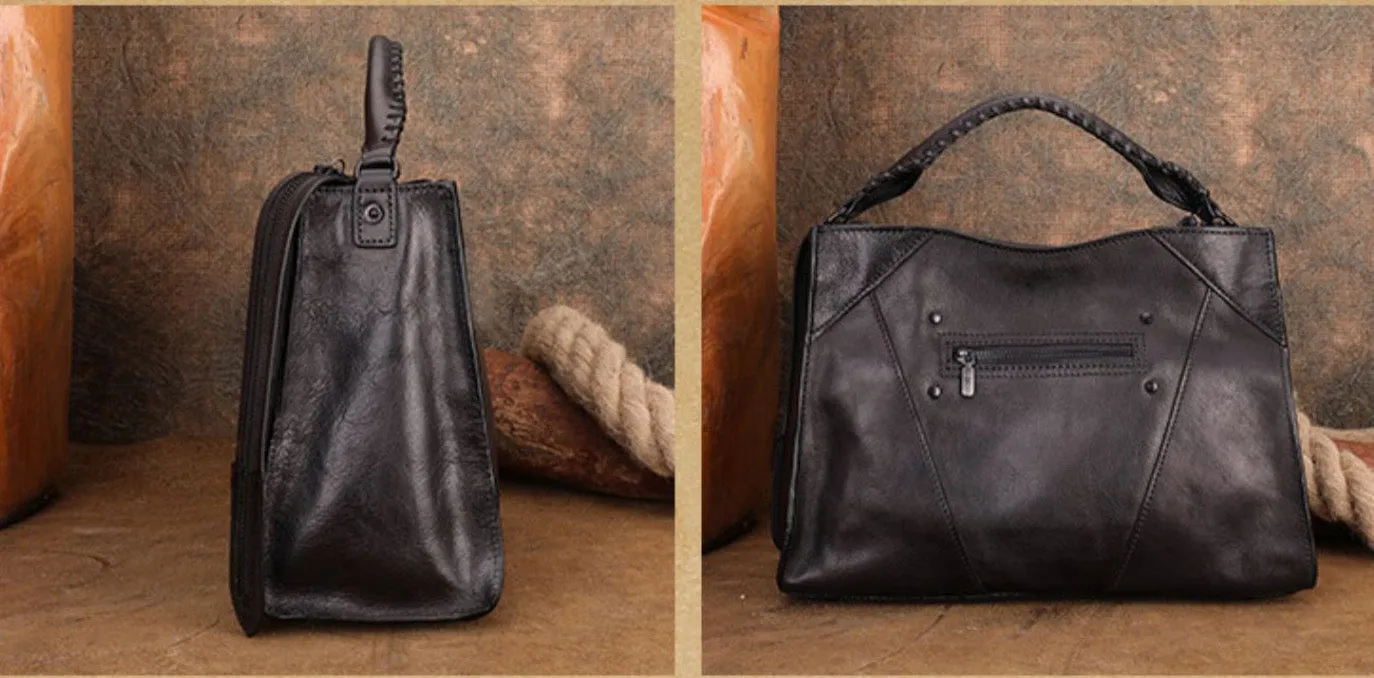 Vintage Ladies Leather Over The Shoulder Bag Black Crossbody Bags For Women