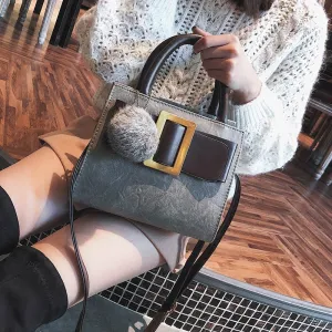 Vintage Women handbags winter 2021 With hair ball female shoulder bags PU Leather Casual Totes Ladies messenger bags bolsas gray