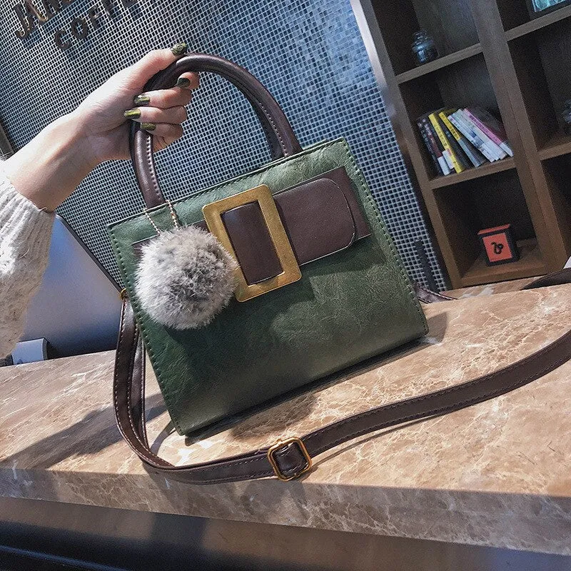 Vintage Women handbags winter 2021 With hair ball female shoulder bags PU Leather Casual Totes Ladies messenger bags bolsas gray