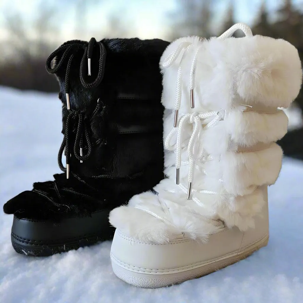 Winter Faux Fur Snow Boots – Fluffy Waterproof Mid-Calf Boots for Women