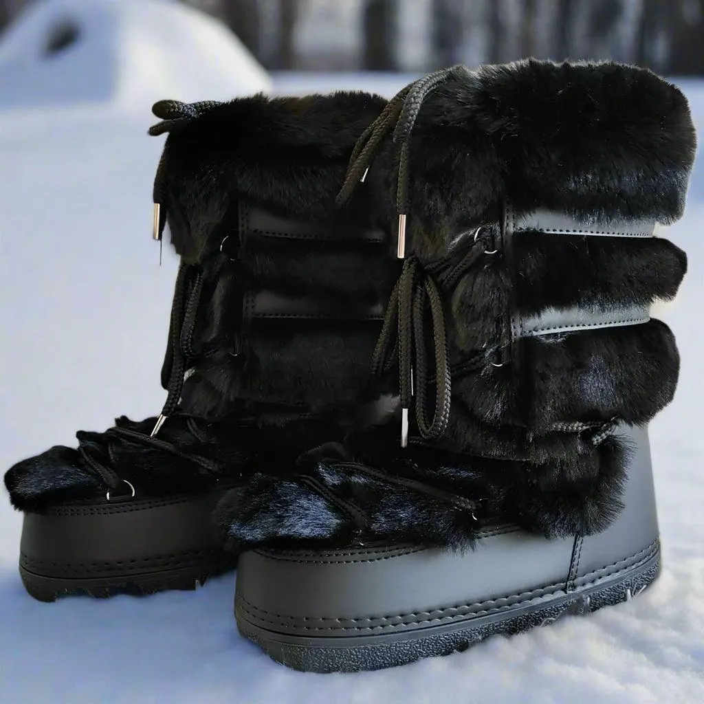 Winter Faux Fur Snow Boots – Fluffy Waterproof Mid-Calf Boots for Women