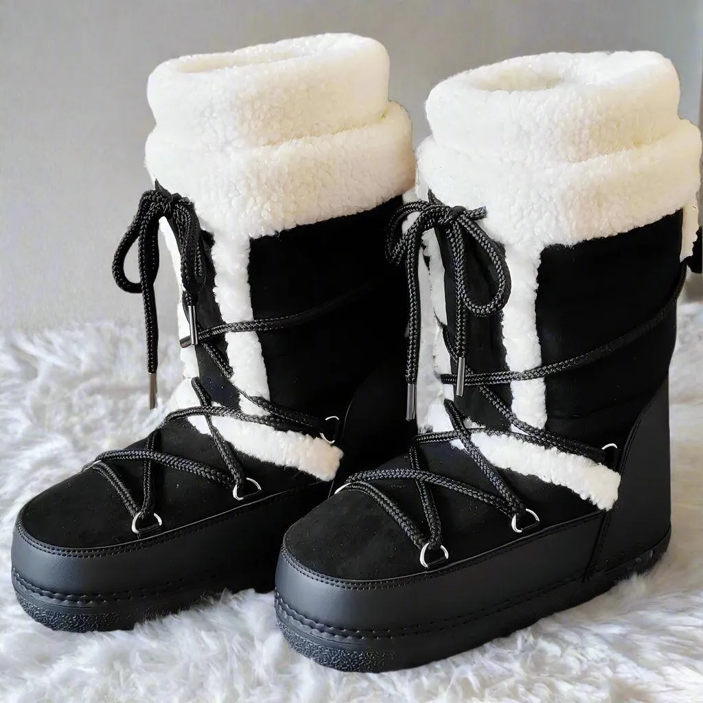 Winter Faux Fur Snow Boots – Fluffy Waterproof Mid-Calf Boots for Women