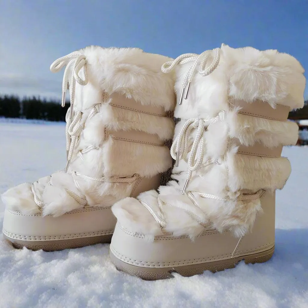 Winter Faux Fur Snow Boots – Fluffy Waterproof Mid-Calf Boots for Women