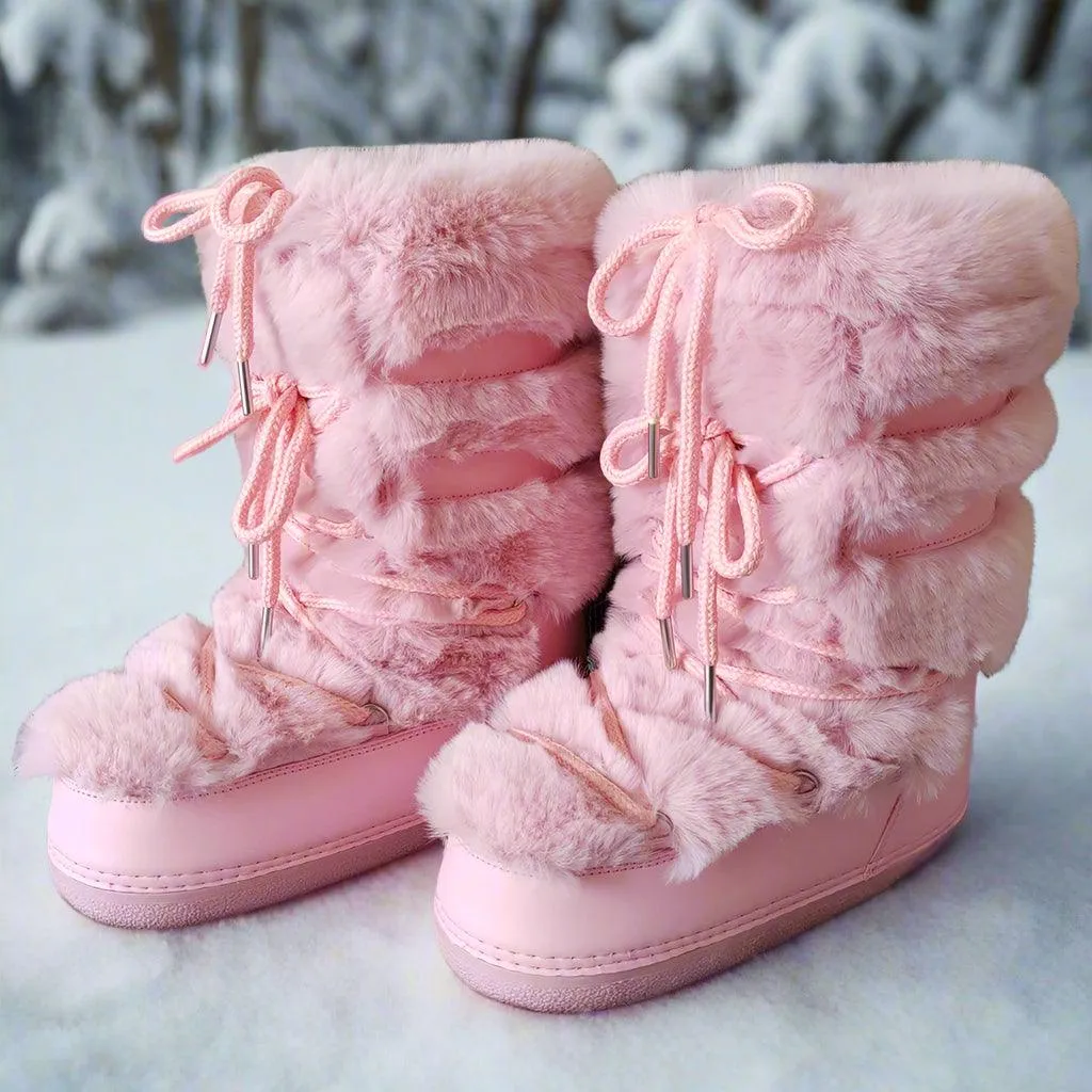 Winter Faux Fur Snow Boots – Fluffy Waterproof Mid-Calf Boots for Women
