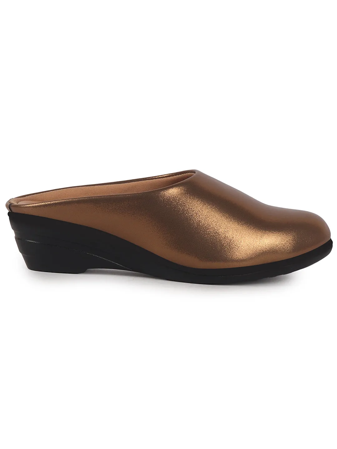 Women Copper Shimmery Platform Wedge Heel Back Open Slip On Shoes for Party|Formal Dress Ballerina|Lightweight All Day Formal Shoes