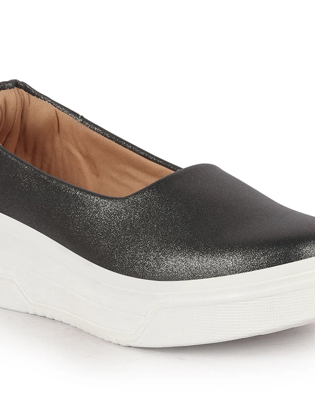 Women Dark Grey Height Enhancer Lightweight Glitter Slip On Shoes|Memory Cushion Insole|Party Slip On All Season Casual Shoe
