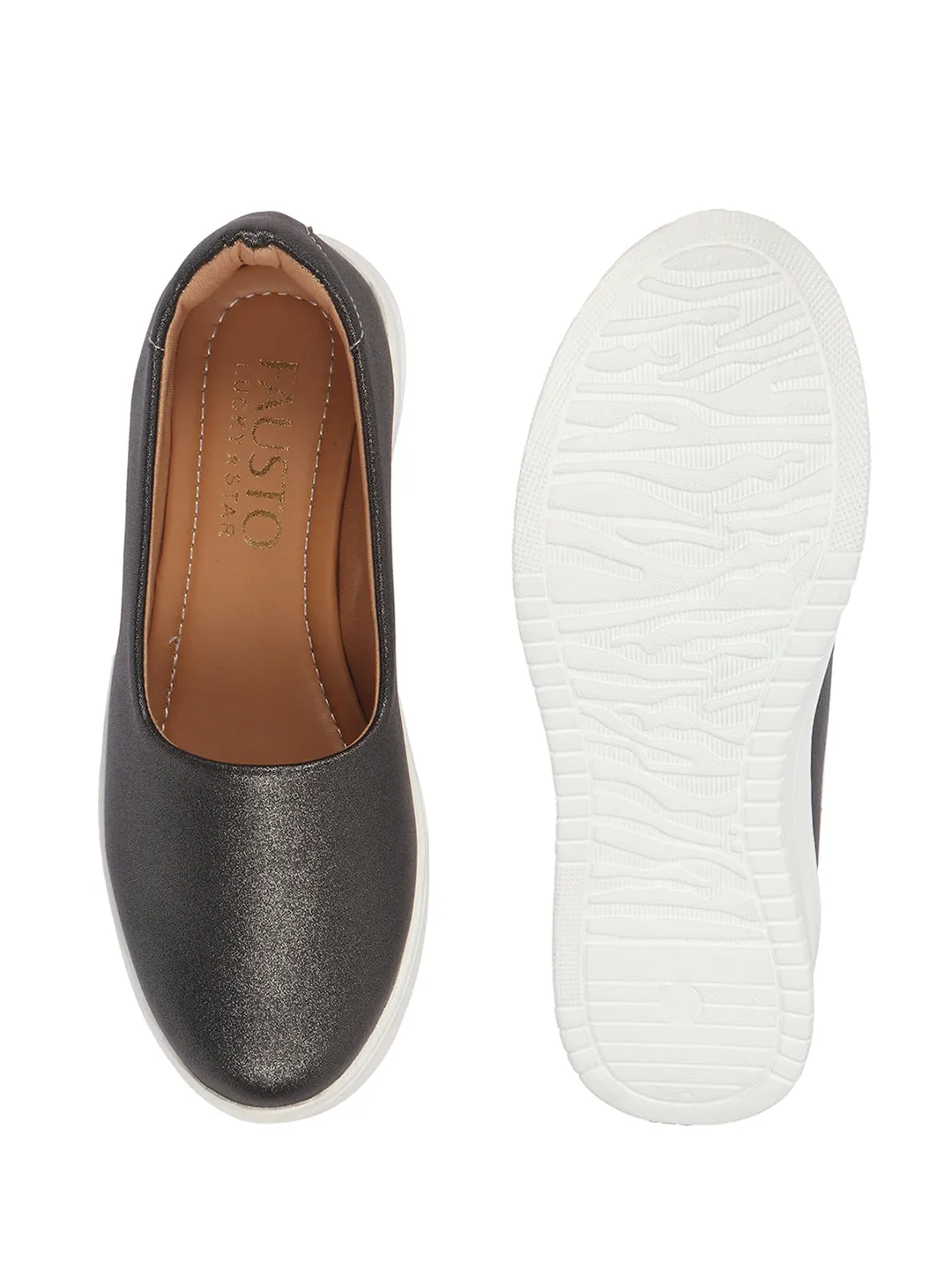 Women Dark Grey Height Enhancer Lightweight Glitter Slip On Shoes|Memory Cushion Insole|Party Slip On All Season Casual Shoe