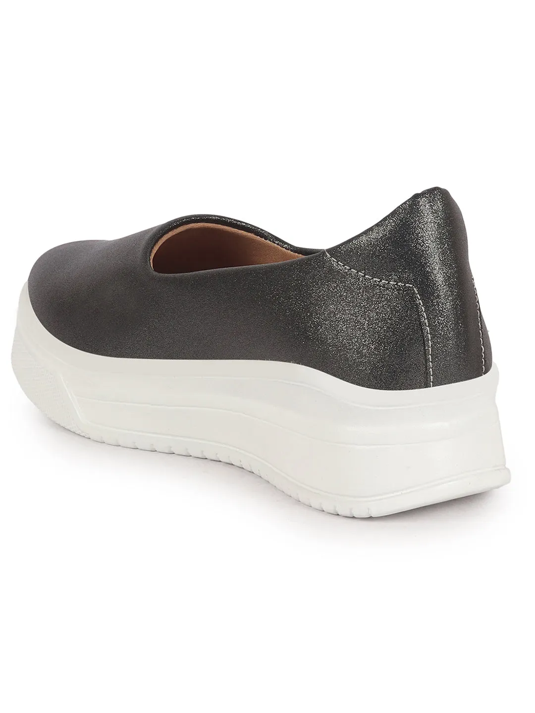 Women Dark Grey Height Enhancer Lightweight Glitter Slip On Shoes|Memory Cushion Insole|Party Slip On All Season Casual Shoe