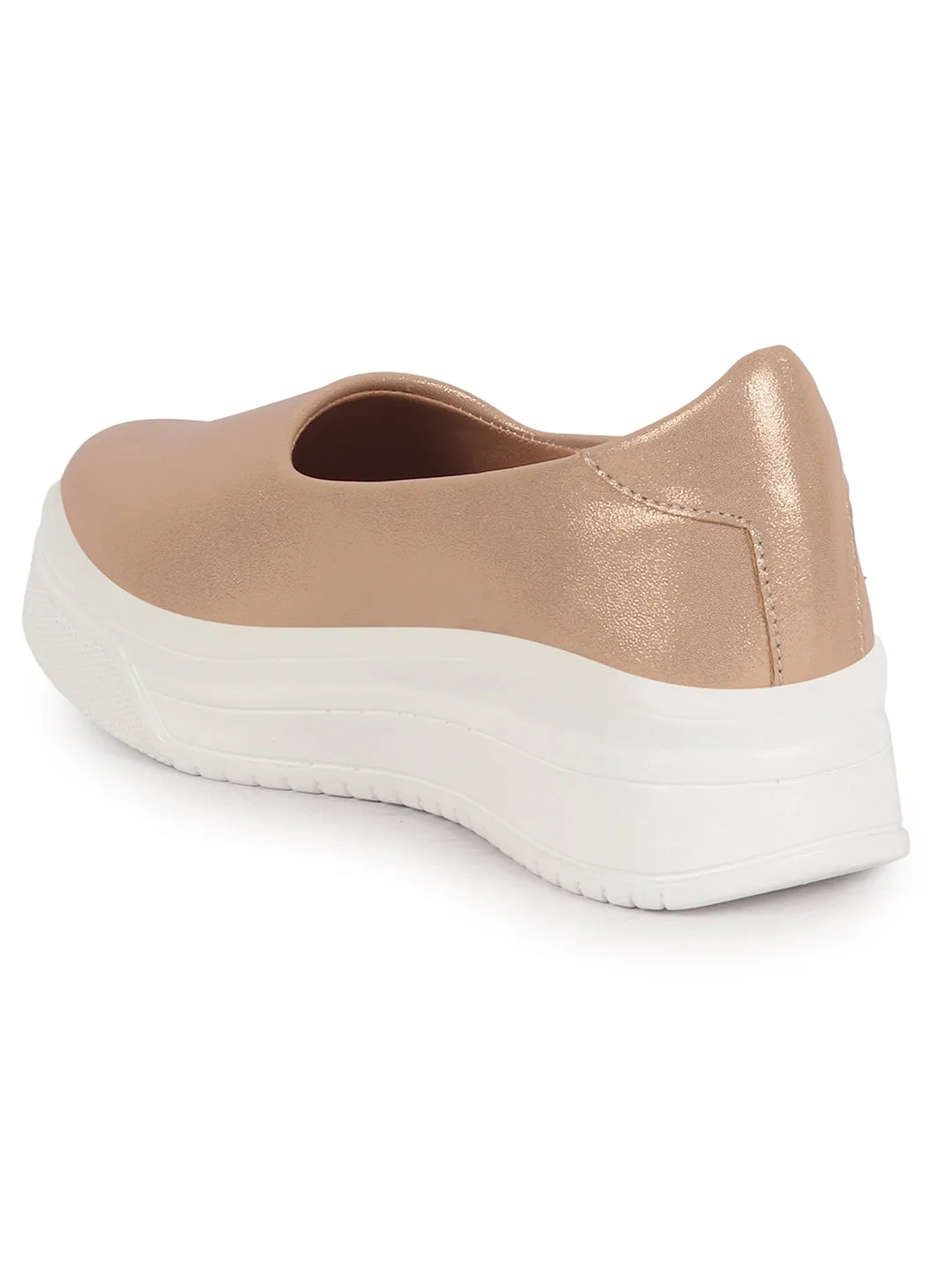 Women Rose Gold Height Enhancer Lightweight Glitter Slip On Shoes|Memory Cushion Insole|Party Slip On All Season Casual Shoe