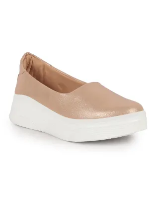 Women Rose Gold Height Enhancer Lightweight Glitter Slip On Shoes|Memory Cushion Insole|Party Slip On All Season Casual Shoe