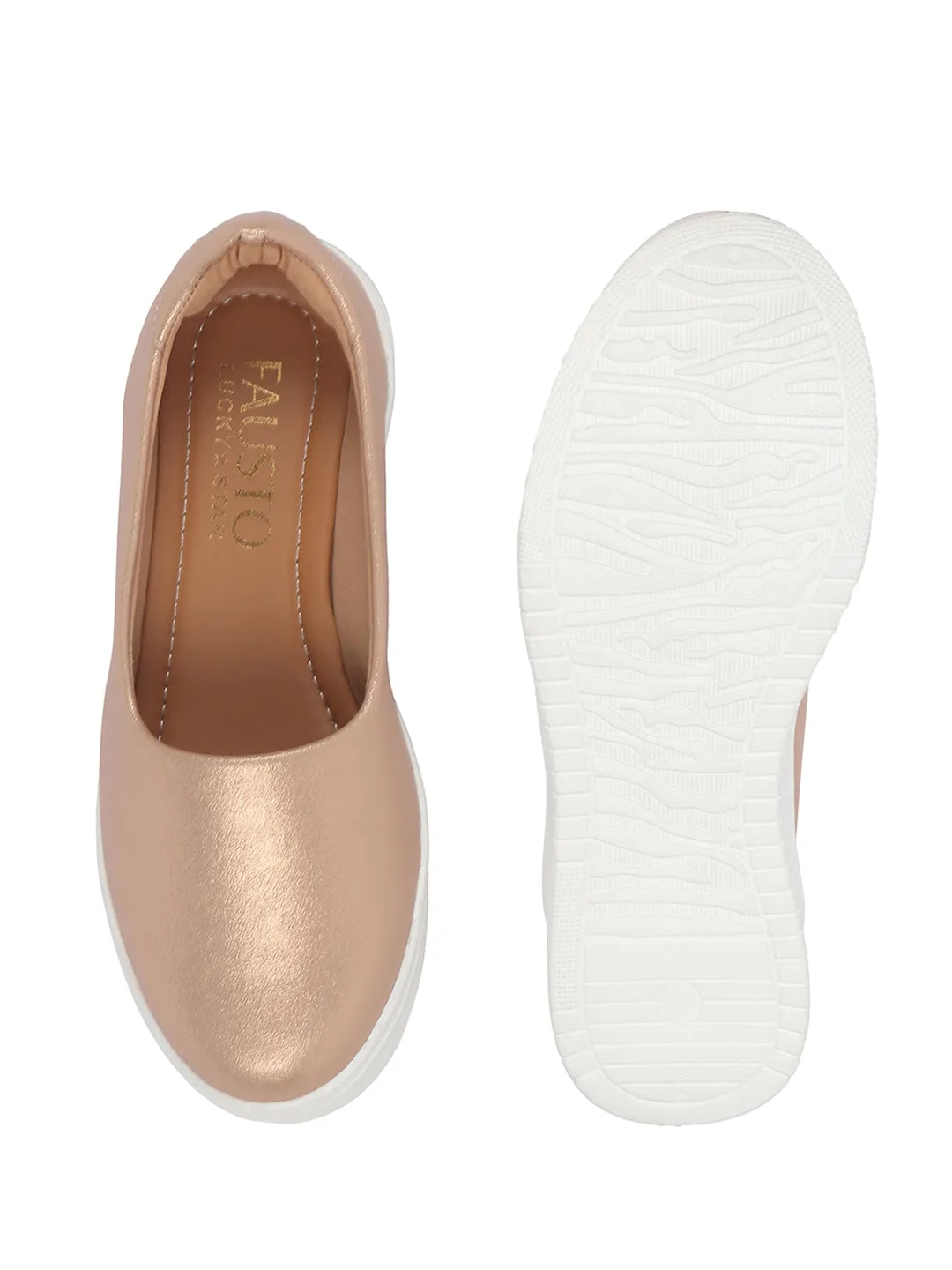 Women Rose Gold Height Enhancer Lightweight Glitter Slip On Shoes|Memory Cushion Insole|Party Slip On All Season Casual Shoe