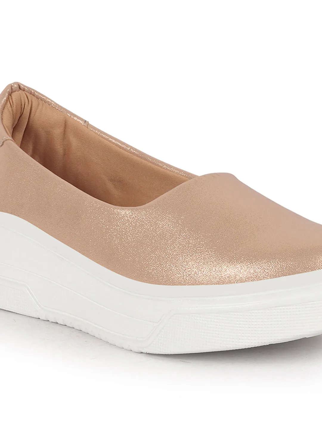 Women Rose Gold Height Enhancer Lightweight Glitter Slip On Shoes|Memory Cushion Insole|Party Slip On All Season Casual Shoe