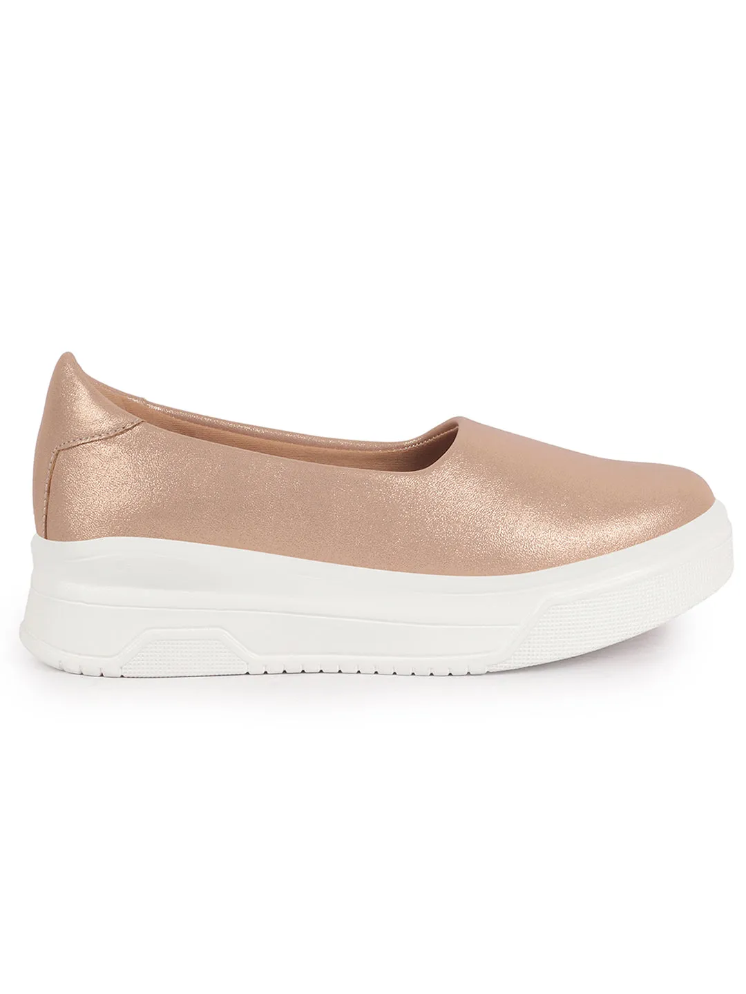 Women Rose Gold Height Enhancer Lightweight Glitter Slip On Shoes|Memory Cushion Insole|Party Slip On All Season Casual Shoe