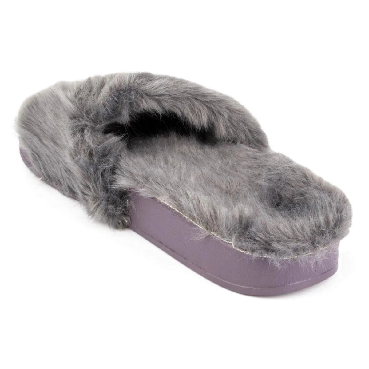 Womens Grey Faux Fur Slipper