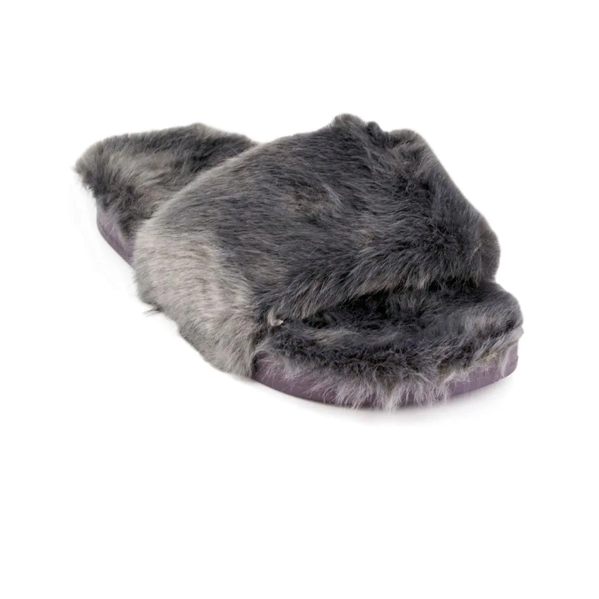 Womens Grey Faux Fur Slipper