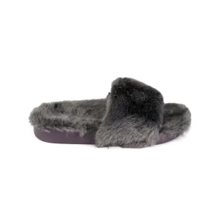 Womens Grey Faux Fur Slipper