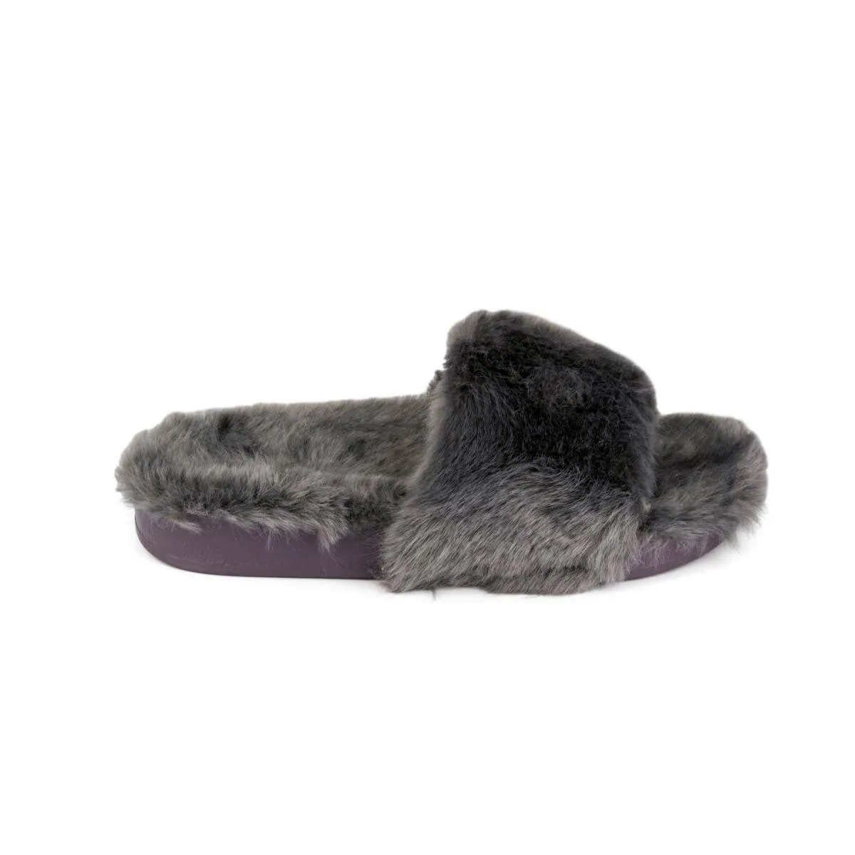 Womens Grey Faux Fur Slipper