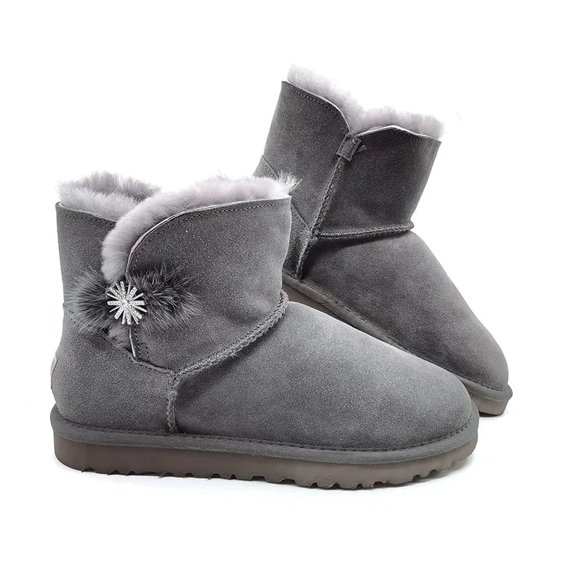 Women's Snow Boots - Real Sheepskin Plush Fur Ankle Boots for Ultimate Winter Warmth