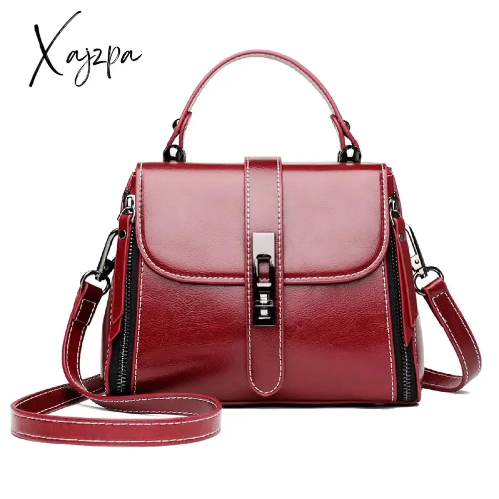 Xajzpa - Genuine Leather Real Fashion Women Bag High Quality Shoulder Bag Small Women's Cross Body Messenger Bag Crossbody Purse