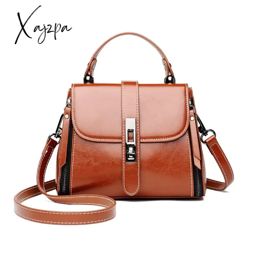 Xajzpa - Genuine Leather Real Fashion Women Bag High Quality Shoulder Bag Small Women's Cross Body Messenger Bag Crossbody Purse
