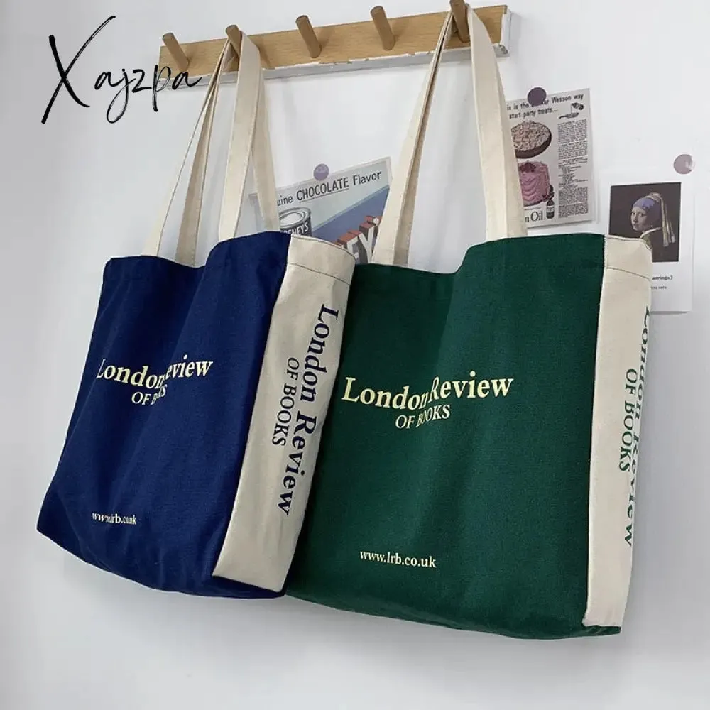 Xajzpa - Women's Canvas Shoulder Shopper Bag Cotton Cloth Eco Big Shopping Bag for Woman Girls Student Handbag Large Tote Book Bags