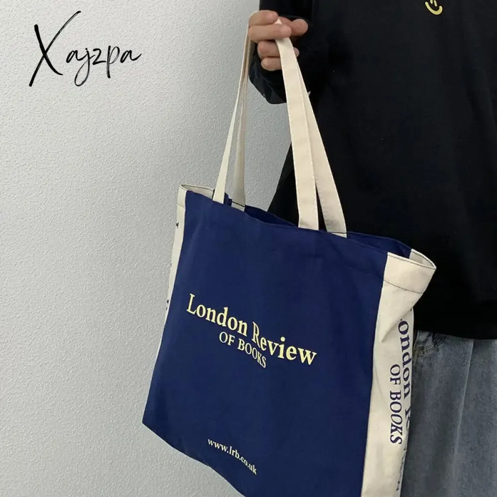 Xajzpa - Women's Canvas Shoulder Shopper Bag Cotton Cloth Eco Big Shopping Bag for Woman Girls Student Handbag Large Tote Book Bags