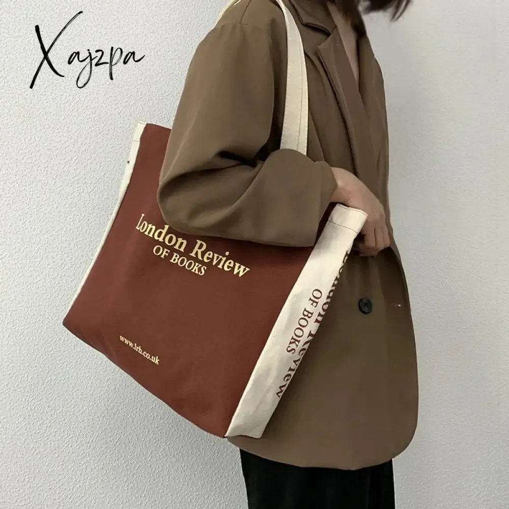Xajzpa - Women's Canvas Shoulder Shopper Bag Cotton Cloth Eco Big Shopping Bag for Woman Girls Student Handbag Large Tote Book Bags