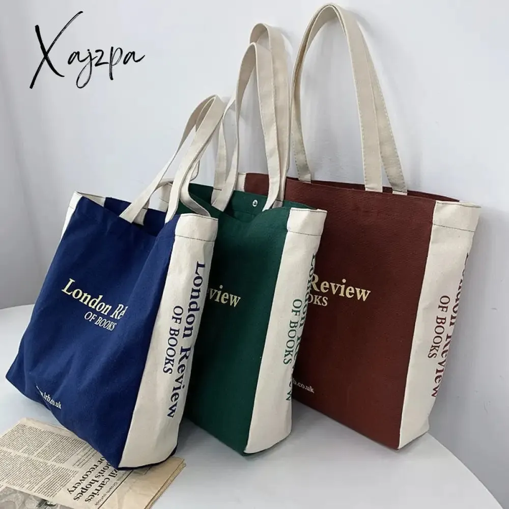 Xajzpa - Women's Canvas Shoulder Shopper Bag Cotton Cloth Eco Big Shopping Bag for Woman Girls Student Handbag Large Tote Book Bags
