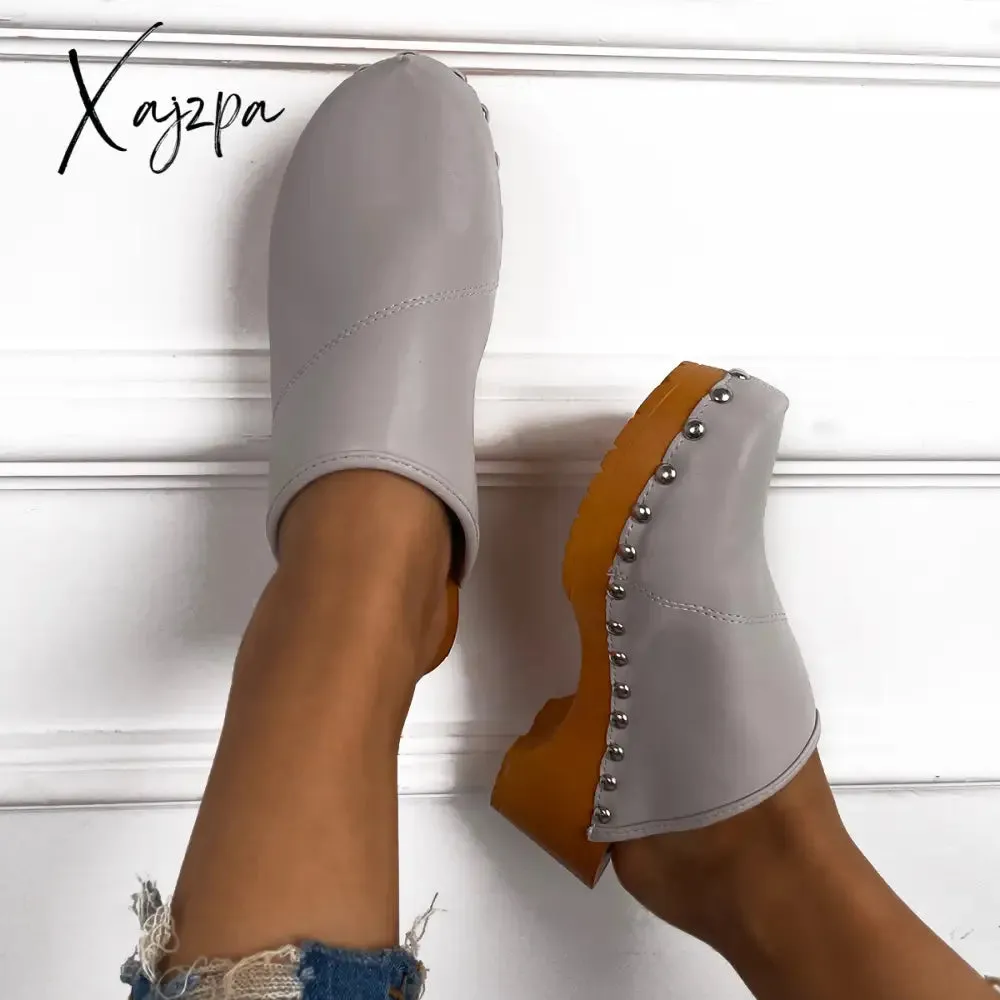 Xajzpa - Women's Mule Sandals Low Heel Wooden Slip-on Shoes