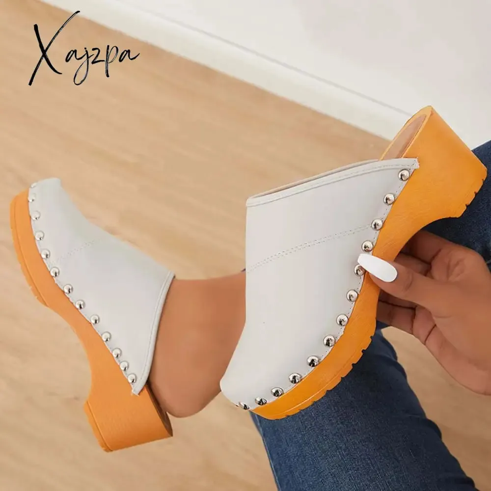 Xajzpa - Women's Mule Sandals Low Heel Wooden Slip-on Shoes